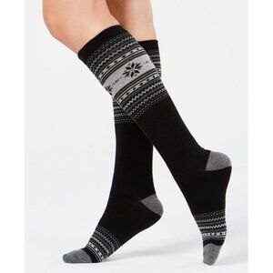 Charter Club Womens Sock Size 9-11 Fair Isle Holiday Knee High Socks Black 2047